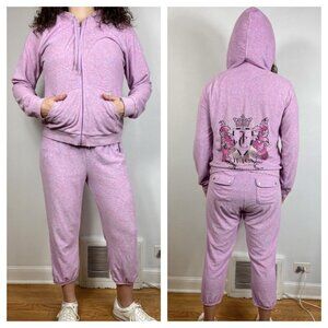 Juicy Couture Terry Cloth Tracksuit Set Sz L Zip Hoodie Jacket & Crop Pants Y2K